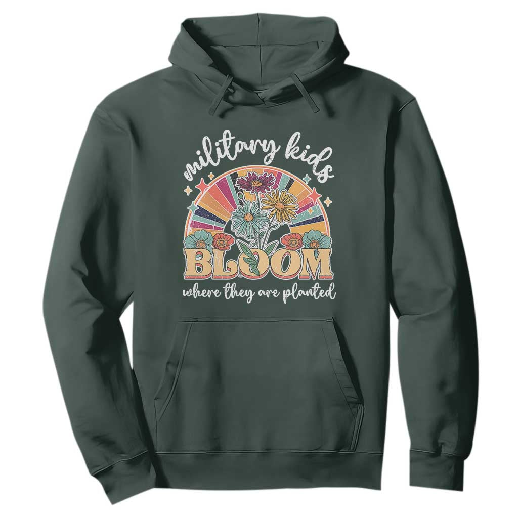 Military Kids Bloom Where They Are Planted Hoodie Military Child Month Retro Vintage Flowers TS11 Dark Forest Green Print Your Wear