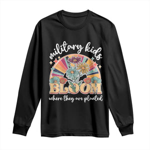 Military Kids Bloom Where They Are Planted Long Sleeve Shirt Military Child Month Retro Vintage Flowers TS11 Black Print Your Wear