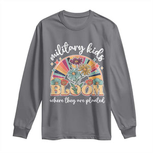 Military Kids Bloom Where They Are Planted Long Sleeve Shirt Military Child Month Retro Vintage Flowers TS11 Charcoal Print Your Wear