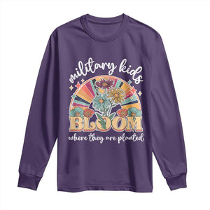 Military Kids Bloom Where They Are Planted Long Sleeve Shirt Military Child Month Retro Vintage Flowers TS11 Purple Print Your Wear