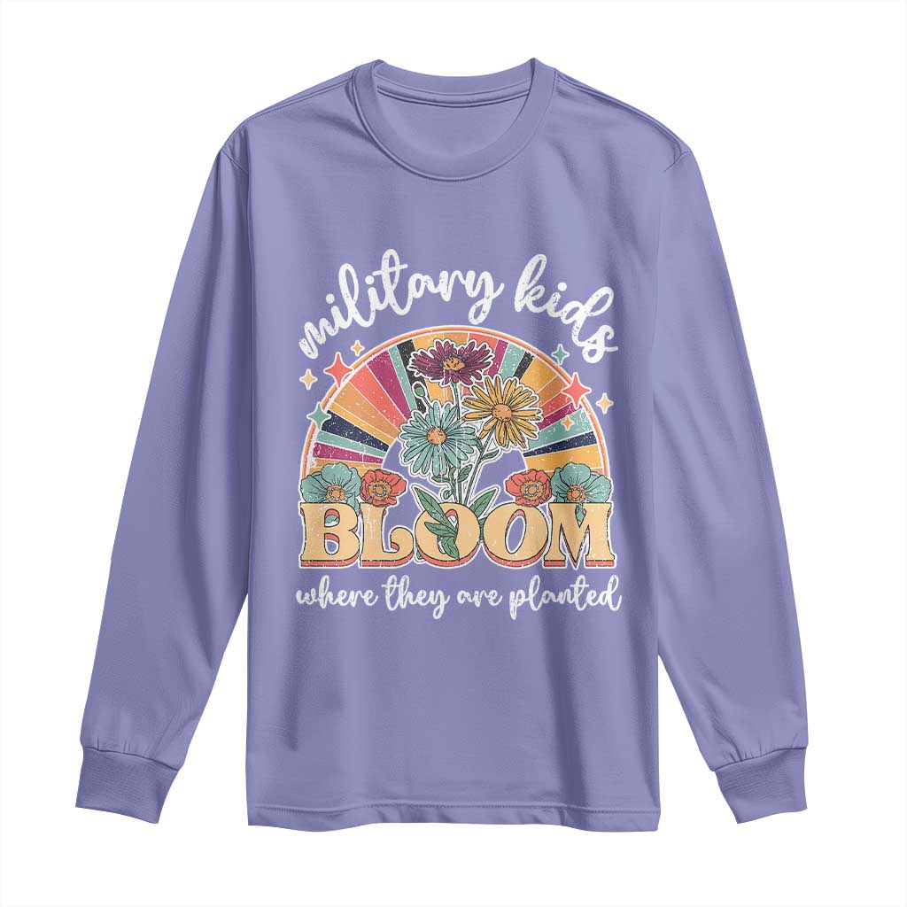 Military Kids Bloom Where They Are Planted Long Sleeve Shirt Military Child Month Retro Vintage Flowers TS11 Violet Print Your Wear