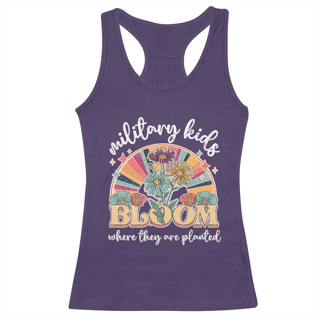 Military Kids Bloom Where They Are Planted Racerback Tank Top Military Child Month Retro Vintage Flowers TS11 Purple Print Your Wear