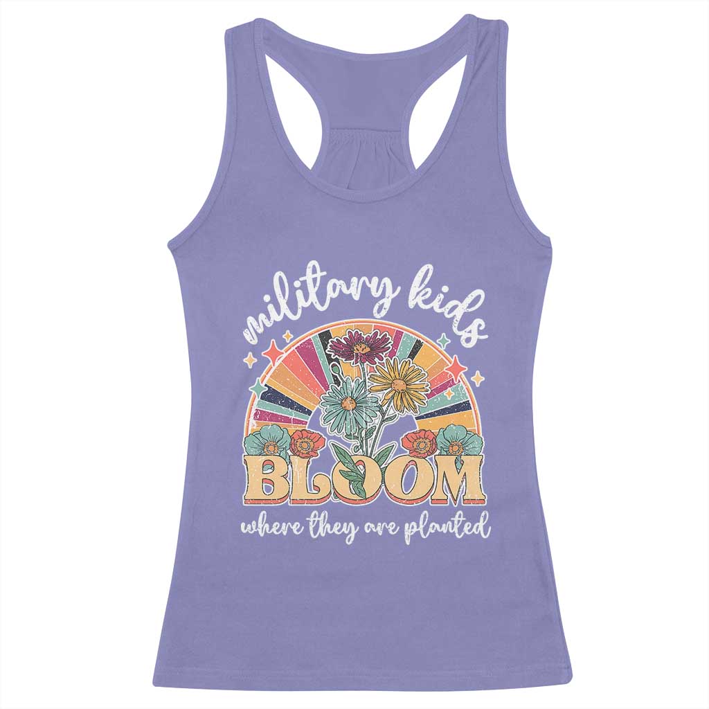 Military Kids Bloom Where They Are Planted Racerback Tank Top Military Child Month Retro Vintage Flowers TS11 Violet Print Your Wear