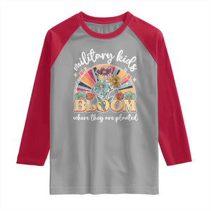 Military Kids Bloom Where They Are Planted Raglan Shirt Military Child Month Retro Vintage Flowers TS11 Sport Gray Red Print Your Wear