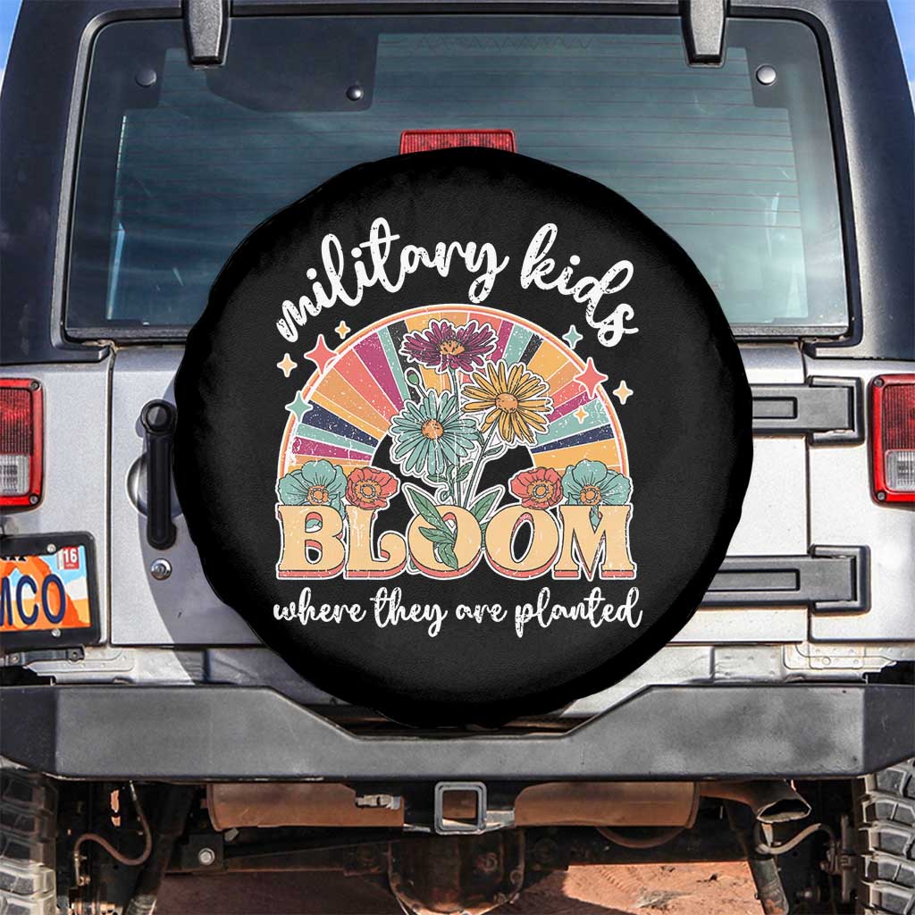 Military Kids Bloom Where They Are Planted Spare Tire Cover Military Child Month Retro Vintage Flowers TS11 No hole Black Print Your Wear