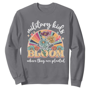 Military Kids Bloom Where They Are Planted Sweatshirt Military Child Month Retro Vintage Flowers TS11 Charcoal Print Your Wear