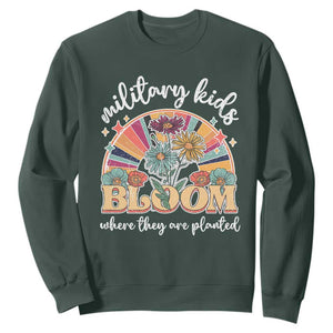 Military Kids Bloom Where They Are Planted Sweatshirt Military Child Month Retro Vintage Flowers TS11 Dark Forest Green Print Your Wear