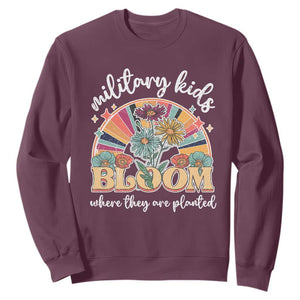 Military Kids Bloom Where They Are Planted Sweatshirt Military Child Month Retro Vintage Flowers TS11 Maroon Print Your Wear