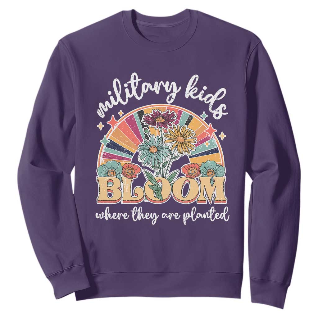 Military Kids Bloom Where They Are Planted Sweatshirt Military Child Month Retro Vintage Flowers TS11 Purple Print Your Wear
