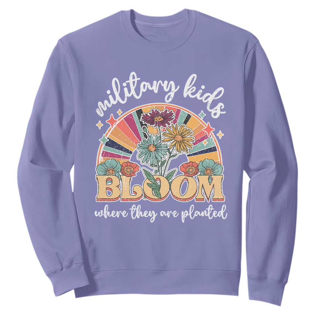 Military Kids Bloom Where They Are Planted Sweatshirt Military Child Month Retro Vintage Flowers TS11 Violet Print Your Wear