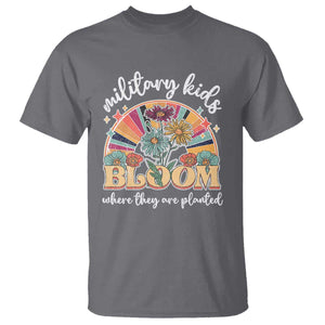 Military Kids Bloom Where They Are Planted T Shirt Military Child Month Retro Vintage Flowers TS11 Charcoal Print Your Wear
