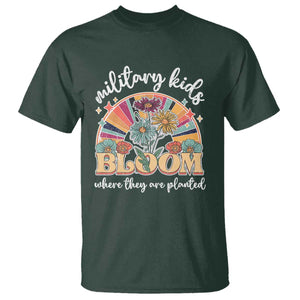 Military Kids Bloom Where They Are Planted T Shirt Military Child Month Retro Vintage Flowers TS11 Dark Forest Green Print Your Wear