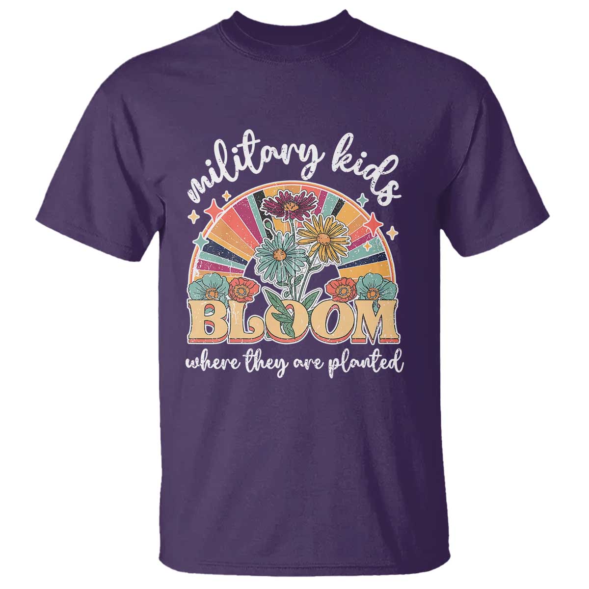 Military Kids Bloom Where They Are Planted T Shirt Military Child Month Retro Vintage Flowers TS11 Purple Print Your Wear