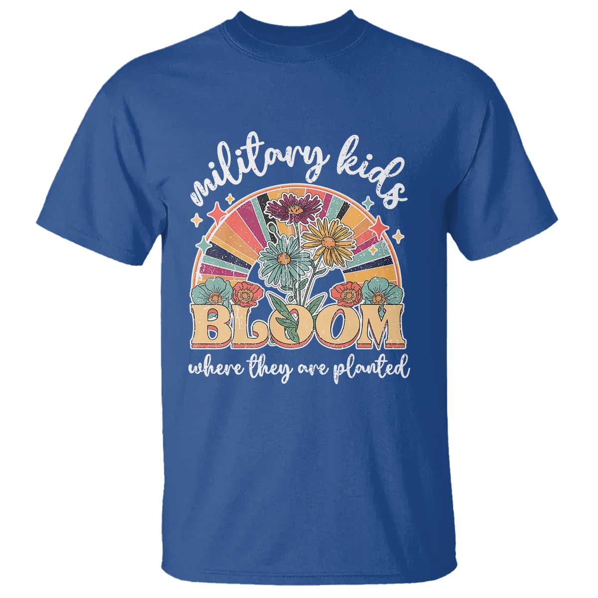 Military Kids Bloom Where They Are Planted T Shirt Military Child Month Retro Vintage Flowers TS11 Royal Blue Print Your Wear