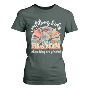 Military Kids Bloom Where They Are Planted T Shirt For Women Military Child Month Retro Vintage Flowers TS11 Dark Forest Green Print Your Wear