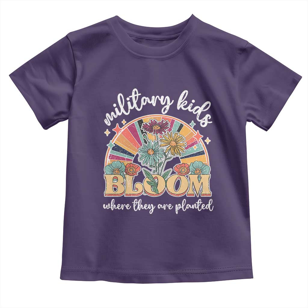 Military Kids Bloom Where They Are Planted Toddler T Shirt Military Child Month Retro Vintage Flowers TS11 Purple Print Your Wear