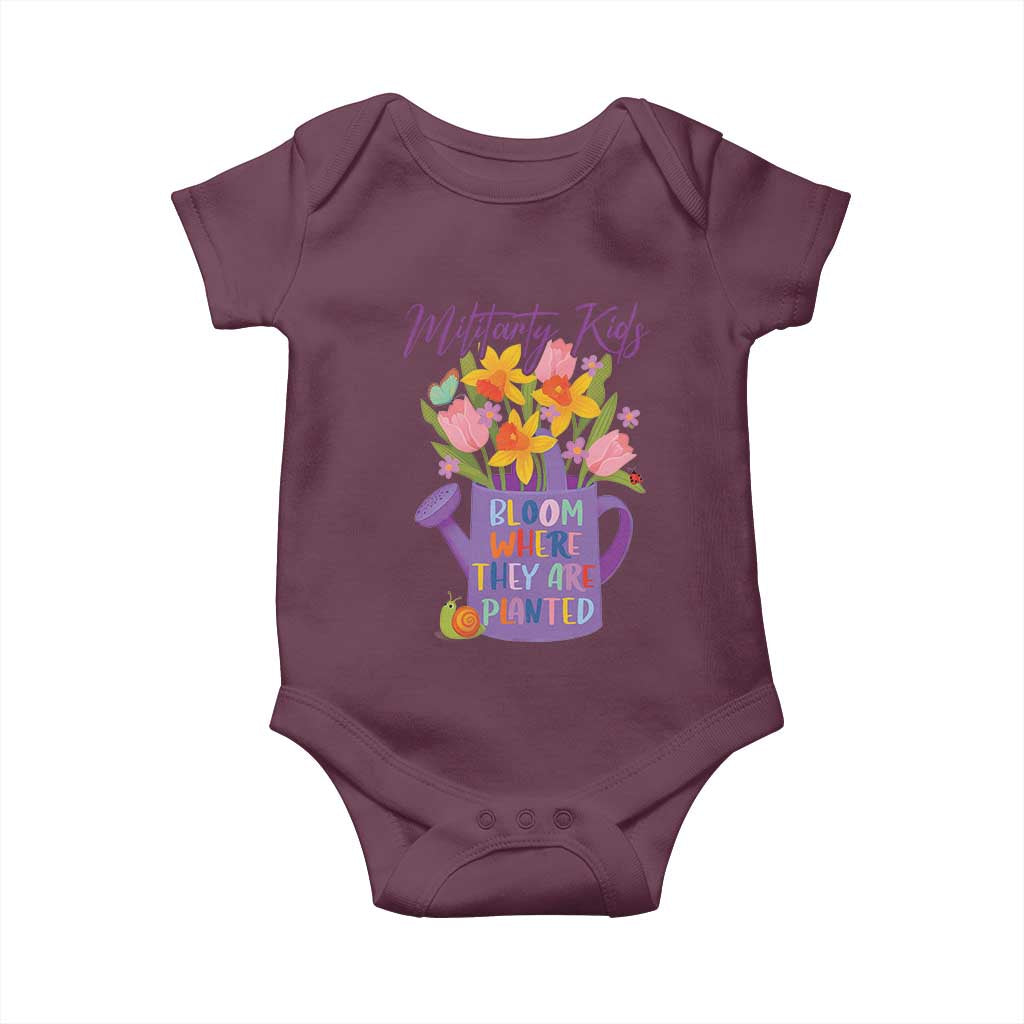 Military Kids Bloom Where They Are Planted Baby Onesie Military Child Month Flower TS11 Maroon Print Your Wear