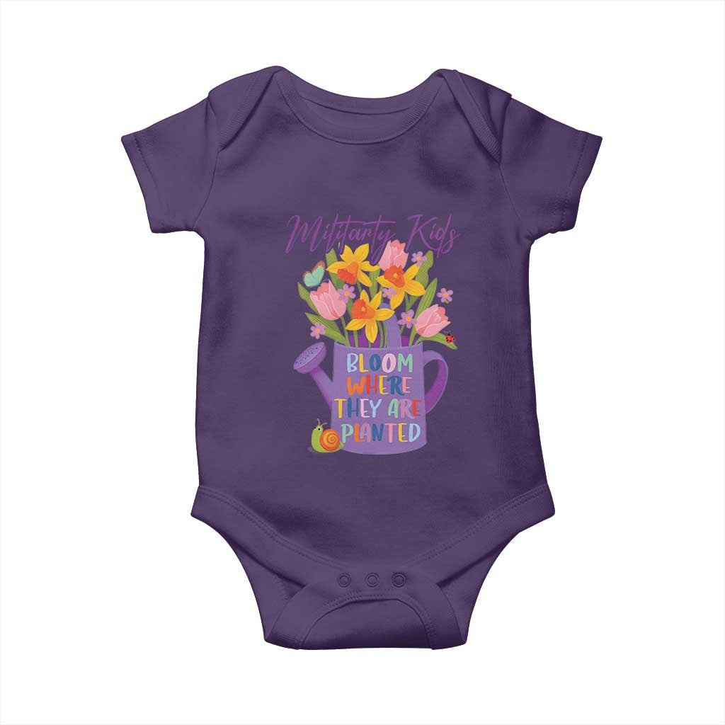 Military Kids Bloom Where They Are Planted Baby Onesie Military Child Month Flower TS11 Purple Print Your Wear