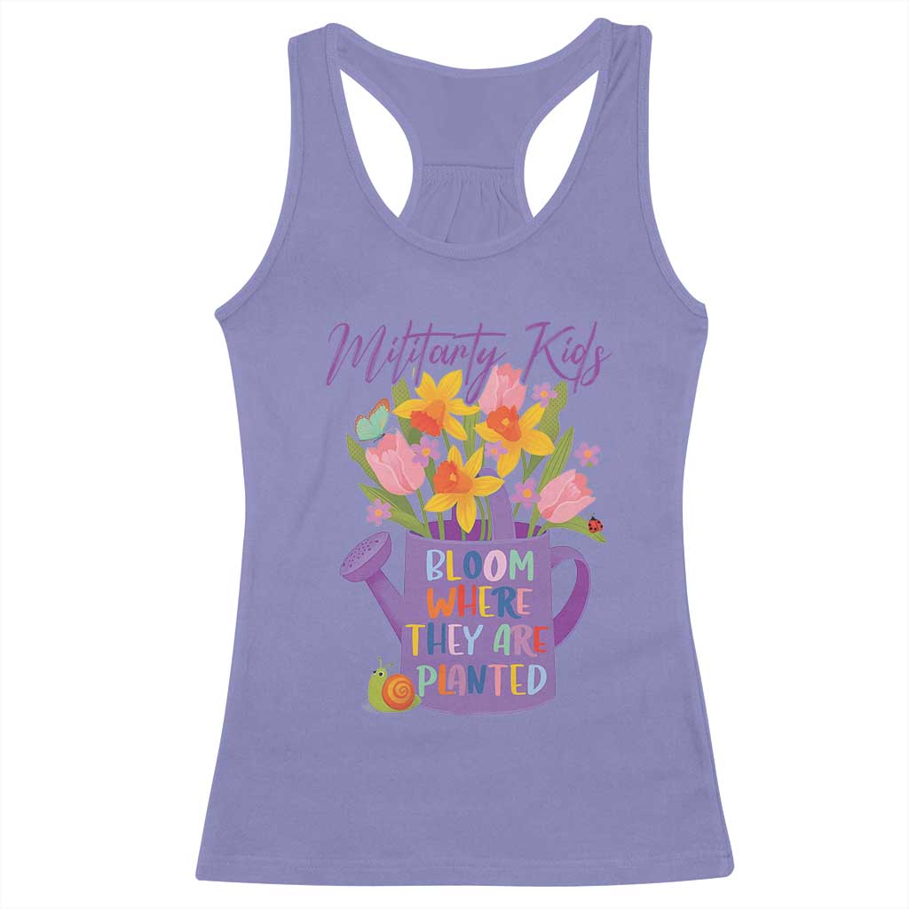Military Kids Bloom Where They Are Planted Racerback Tank Top Military Child Month Flower TS11 Violet Print Your Wear