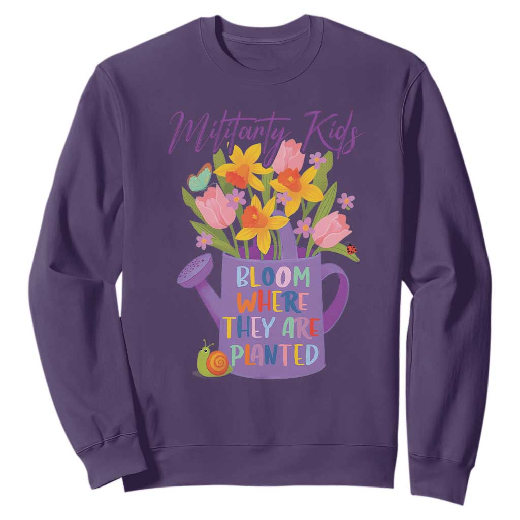 Military Kids Bloom Where They Are Planted Sweatshirt Military Child Month Flower TS11 Purple Print Your Wear