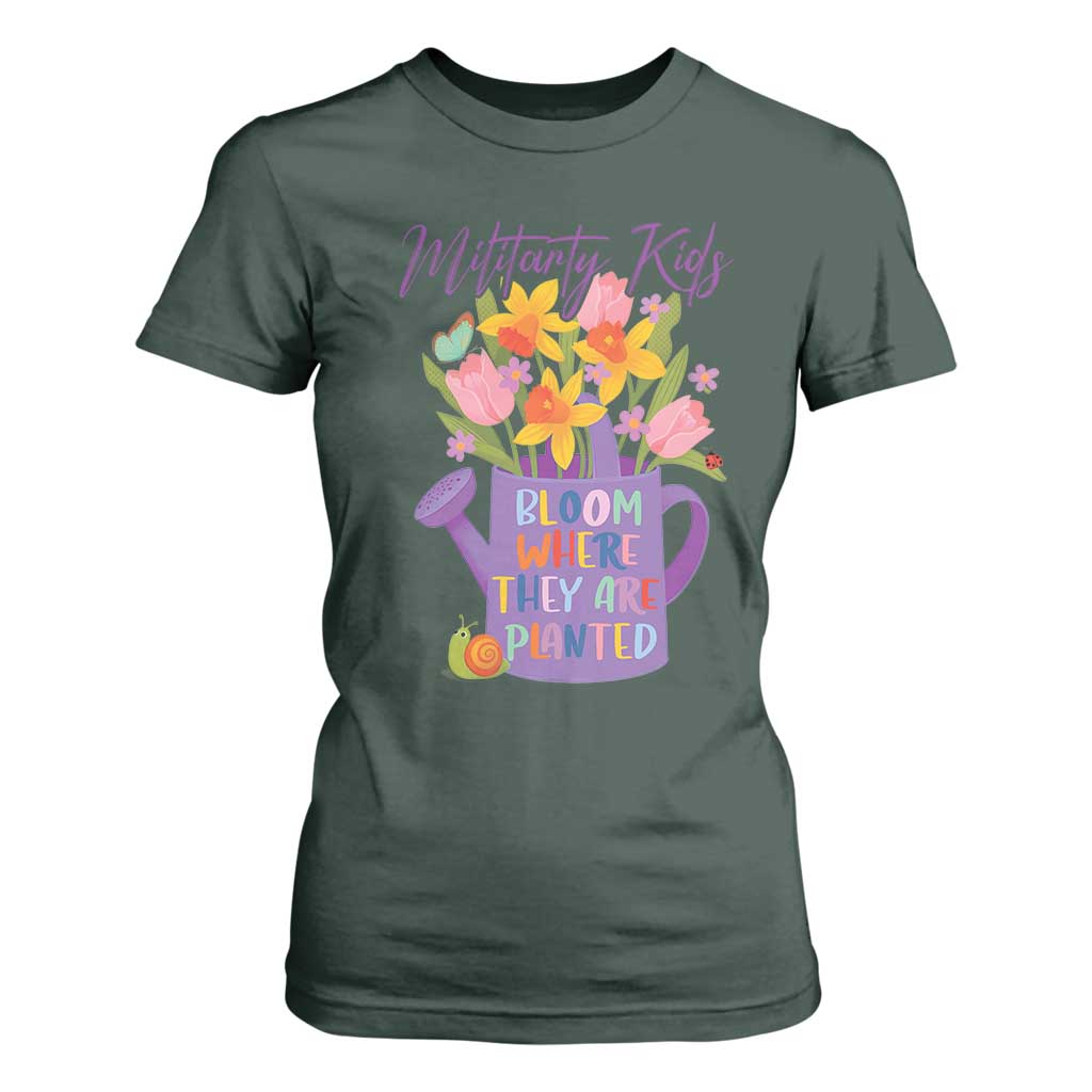 Military Kids Bloom Where They Are Planted T Shirt For Women Military Child Month Flower TS11 Dark Forest Green Print Your Wear