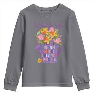 Military Kids Bloom Where They Are Planted Youth Sweatshirt Military Child Month Flower TS11 Charcoal Print Your Wear