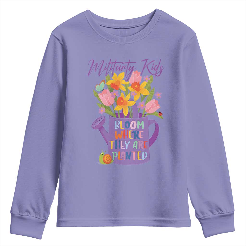 Military Kids Bloom Where They Are Planted Youth Sweatshirt Military Child Month Flower TS11 Violet Print Your Wear