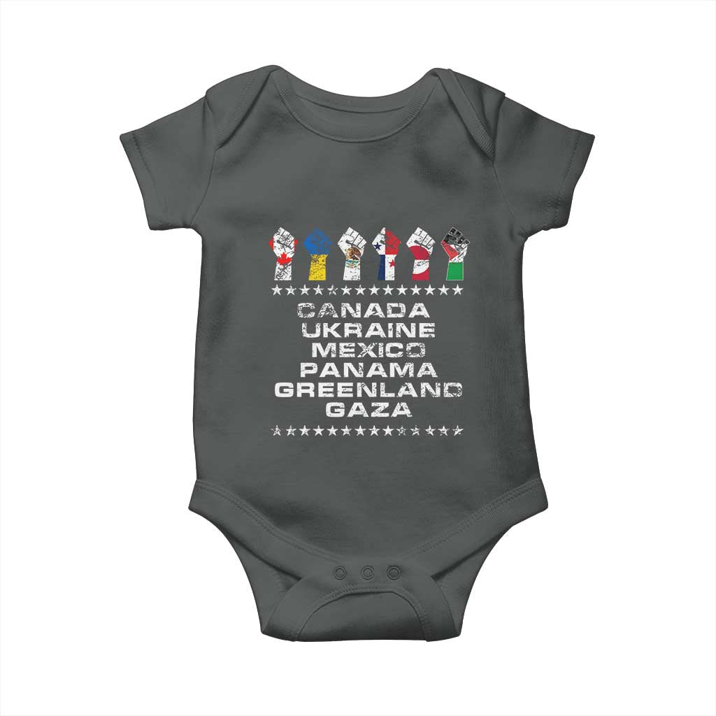 Canada Greenland Mexico Panama Gaza Ukraine Pride Baby Onesie Hand Fist TS11 Dark Heather Print Your Wear