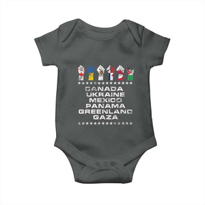 Canada Greenland Mexico Panama Gaza Ukraine Pride Baby Onesie Hand Fist TS11 Dark Heather Print Your Wear