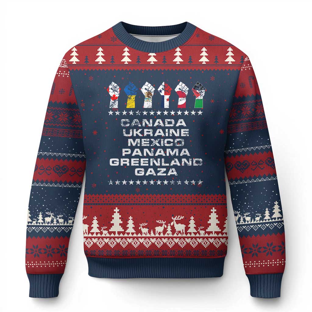 Canada Greenland Mexico Panama Gaza Ukraine Pride Ugly Christmas Sweater Hand Fist TS11 Navy Red Print Your Wear