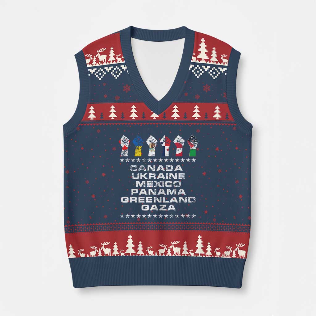 Canada Greenland Mexico Panama Gaza Ukraine Pride V-Neck Knit Sweater Vest Hand Fist TS11 Navy Red Print Your Wear