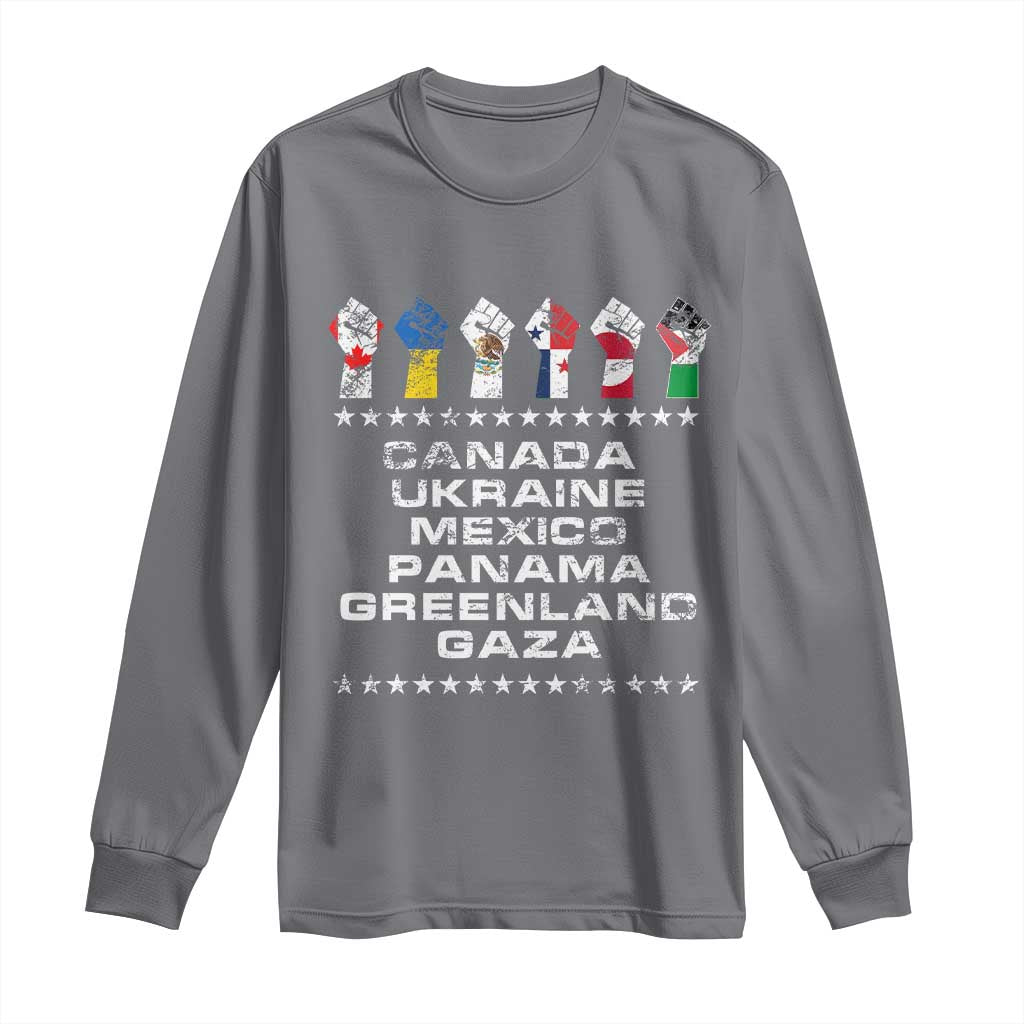 Canada Greenland Mexico Panama Gaza Ukraine Pride Long Sleeve Shirt Hand Fist TS11 Charcoal Print Your Wear