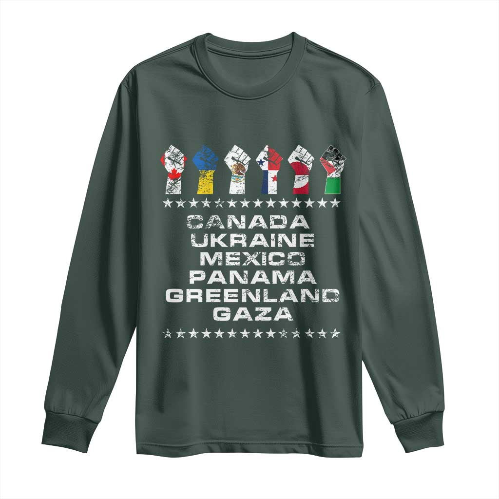 Canada Greenland Mexico Panama Gaza Ukraine Pride Long Sleeve Shirt Hand Fist TS11 Dark Forest Green Print Your Wear