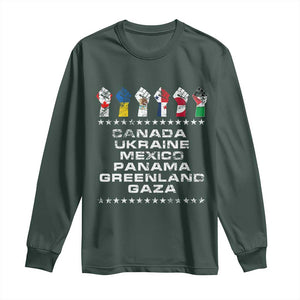 Canada Greenland Mexico Panama Gaza Ukraine Pride Long Sleeve Shirt Hand Fist TS11 Dark Forest Green Print Your Wear
