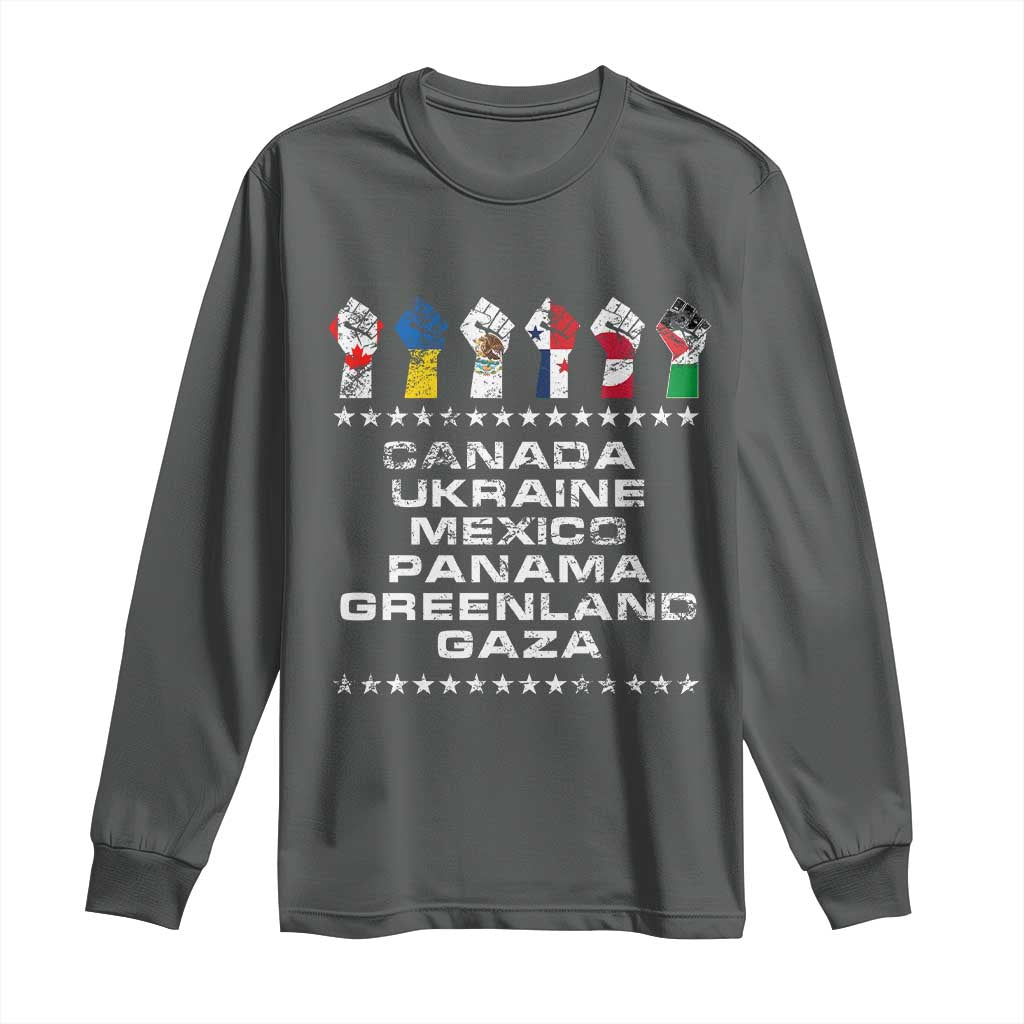 Canada Greenland Mexico Panama Gaza Ukraine Pride Long Sleeve Shirt Hand Fist TS11 Dark Heather Print Your Wear