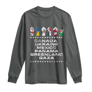 Canada Greenland Mexico Panama Gaza Ukraine Pride Long Sleeve Shirt Hand Fist TS11 Dark Heather Print Your Wear