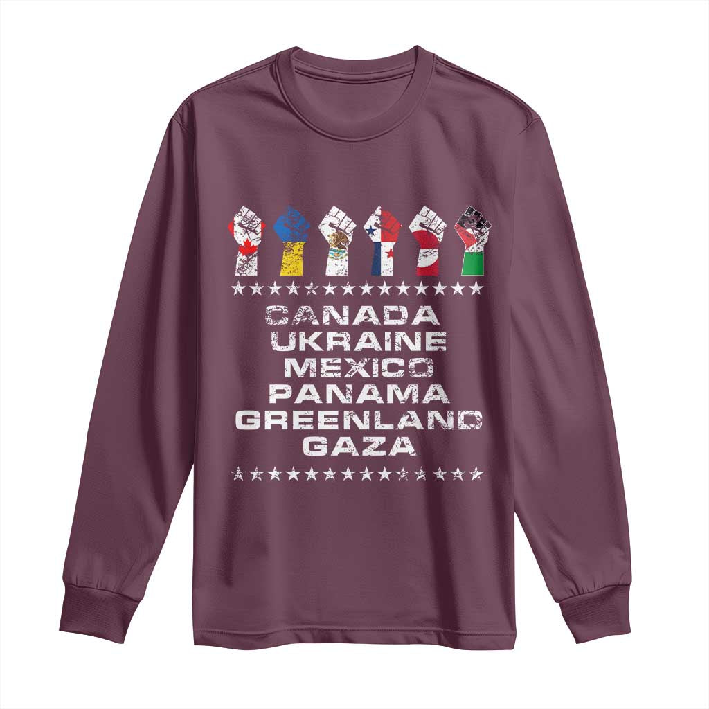 Canada Greenland Mexico Panama Gaza Ukraine Pride Long Sleeve Shirt Hand Fist TS11 Maroon Print Your Wear