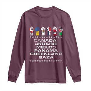 Canada Greenland Mexico Panama Gaza Ukraine Pride Long Sleeve Shirt Hand Fist TS11 Maroon Print Your Wear