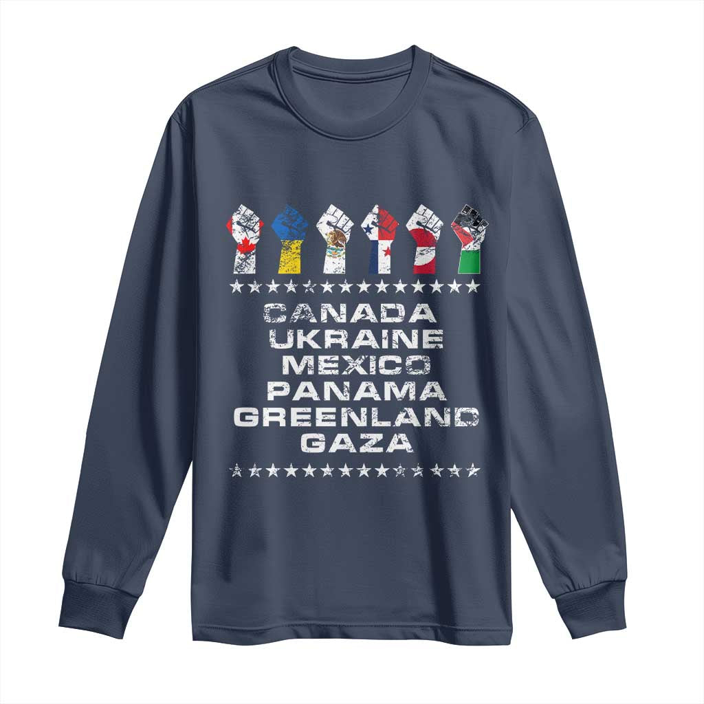 Canada Greenland Mexico Panama Gaza Ukraine Pride Long Sleeve Shirt Hand Fist TS11 Navy Print Your Wear