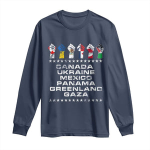 Canada Greenland Mexico Panama Gaza Ukraine Pride Long Sleeve Shirt Hand Fist TS11 Navy Print Your Wear