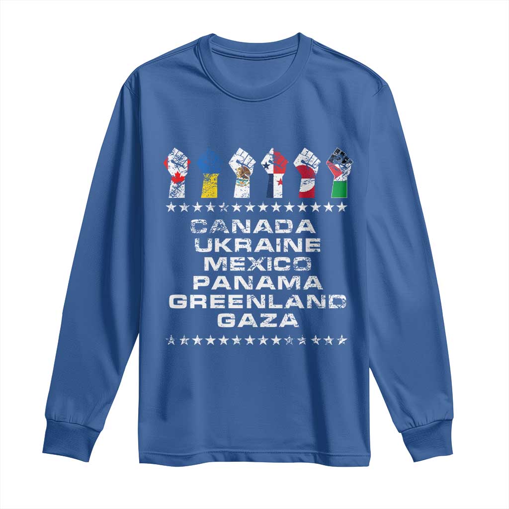 Canada Greenland Mexico Panama Gaza Ukraine Pride Long Sleeve Shirt Hand Fist TS11 Royal Blue Print Your Wear
