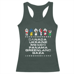 Canada Greenland Mexico Panama Gaza Ukraine Pride Racerback Tank Top Hand Fist TS11 Dark Forest Green Print Your Wear