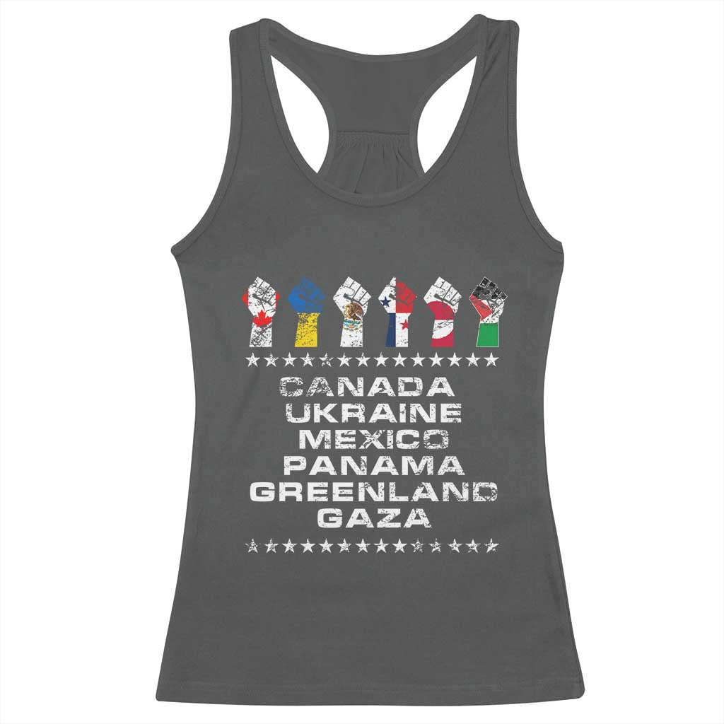 Canada Greenland Mexico Panama Gaza Ukraine Pride Racerback Tank Top Hand Fist TS11 Dark Heather Print Your Wear