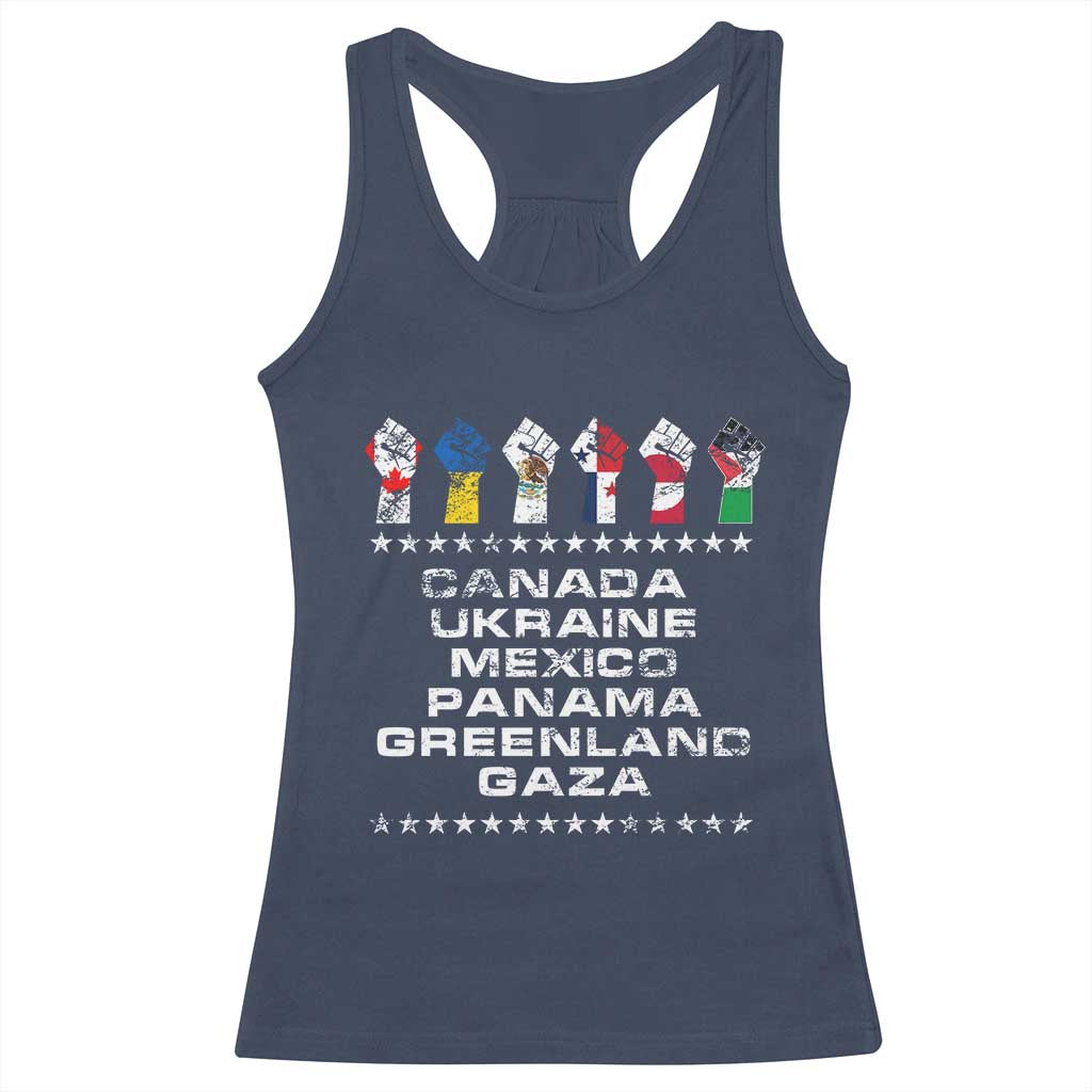 Canada Greenland Mexico Panama Gaza Ukraine Pride Racerback Tank Top Hand Fist TS11 Navy Print Your Wear