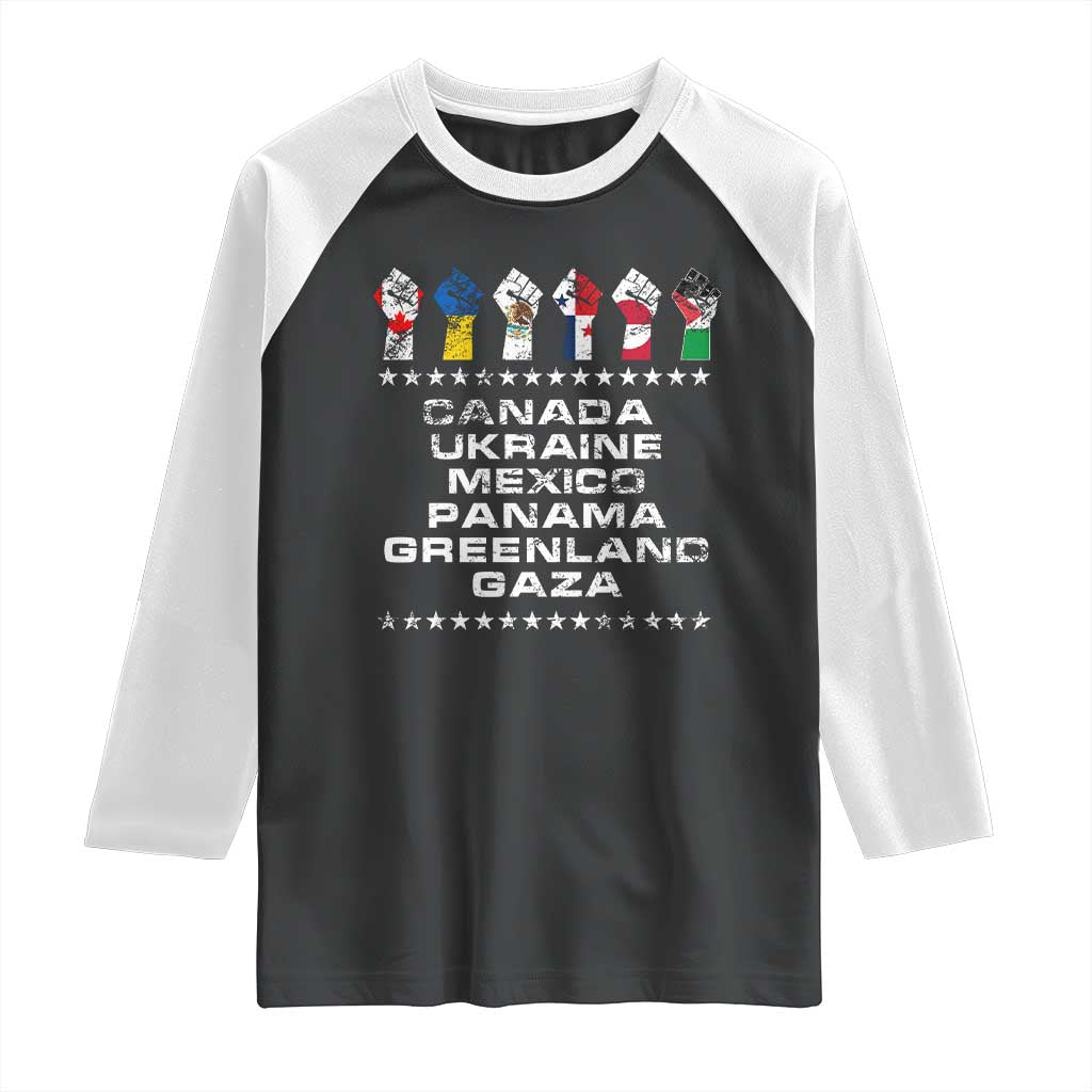 Canada Greenland Mexico Panama Gaza Ukraine Pride Raglan Shirt Hand Fist TS11 Black White Print Your Wear