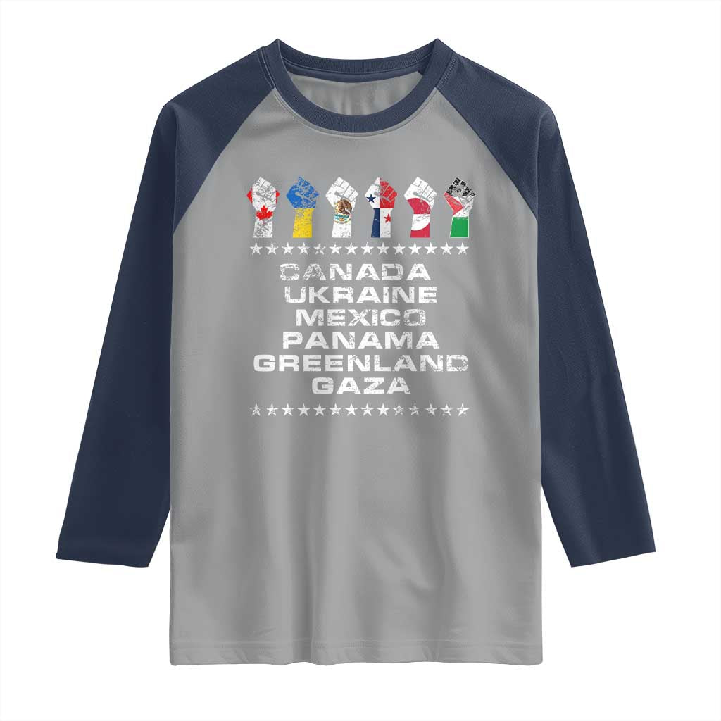 Canada Greenland Mexico Panama Gaza Ukraine Pride Raglan Shirt Hand Fist TS11 Sport Gray Navy Print Your Wear