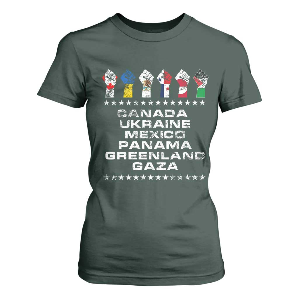 Canada Greenland Mexico Panama Gaza Ukraine Pride T Shirt For Women Hand Fist TS11 Dark Forest Green Print Your Wear