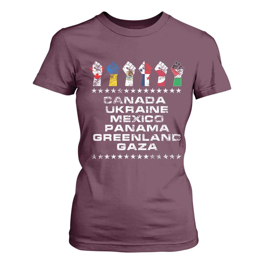 Canada Greenland Mexico Panama Gaza Ukraine Pride T Shirt For Women Hand Fist TS11 Maroon Print Your Wear