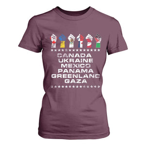 Canada Greenland Mexico Panama Gaza Ukraine Pride T Shirt For Women Hand Fist TS11 Maroon Print Your Wear