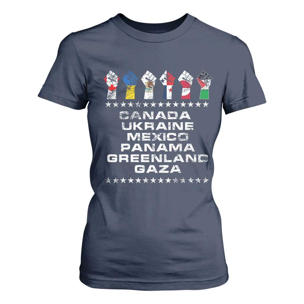 Canada Greenland Mexico Panama Gaza Ukraine Pride T Shirt For Women Hand Fist TS11 Navy Print Your Wear